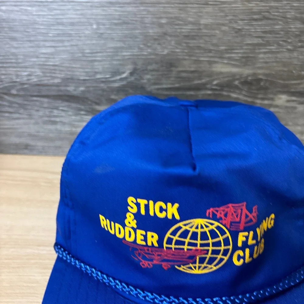 Vintage Stick & Rudder Flying Club‎ Hat Cap Strap Back Blue Trucker Planes